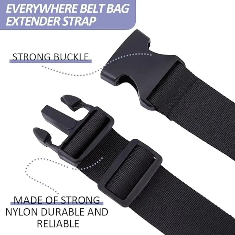 2Pcs Adjustable Belt Bag Extender Strap Black Nylon Fanny Pack Extension Buckle